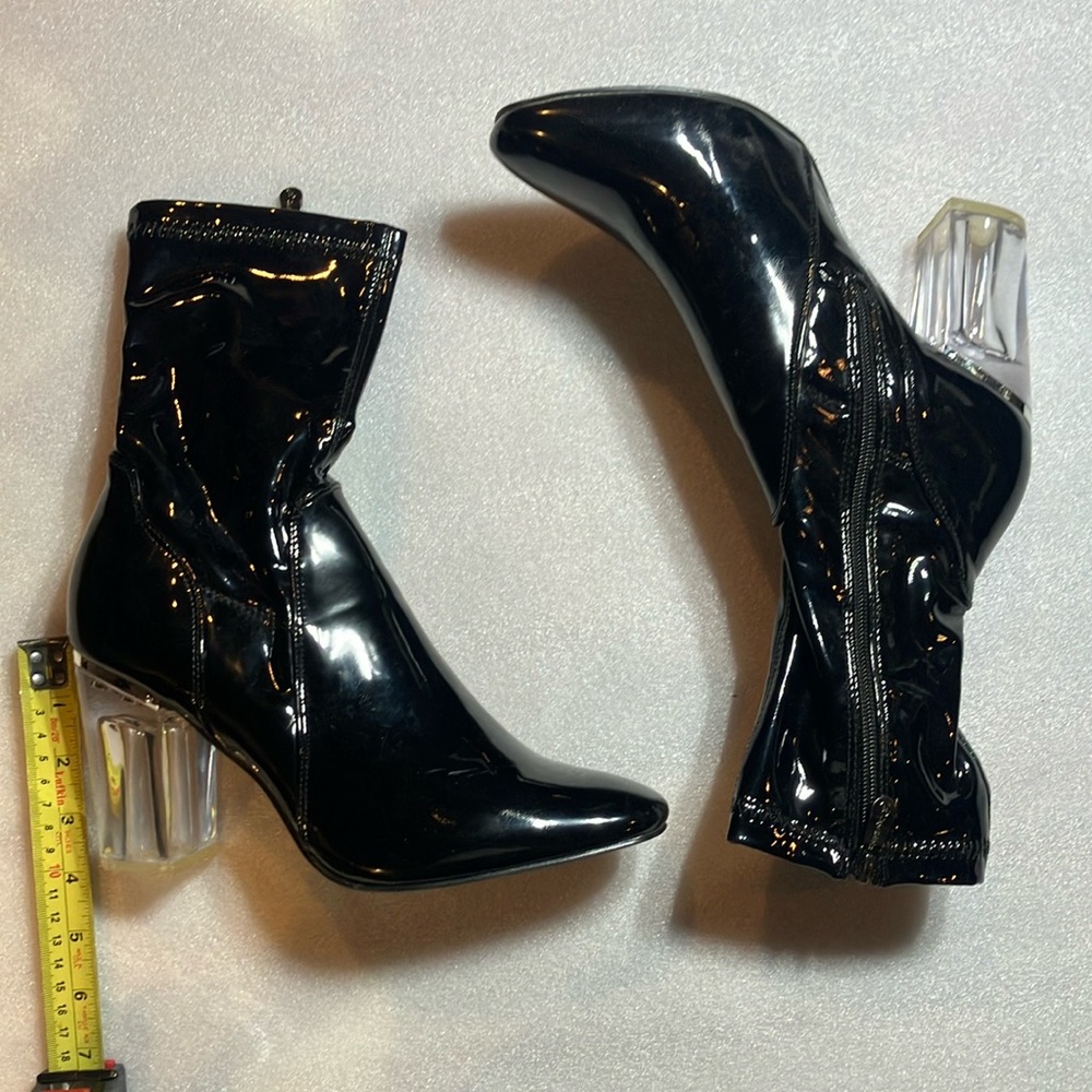 Cape Robbin patent booties. Perspex acrylic clear heels.
